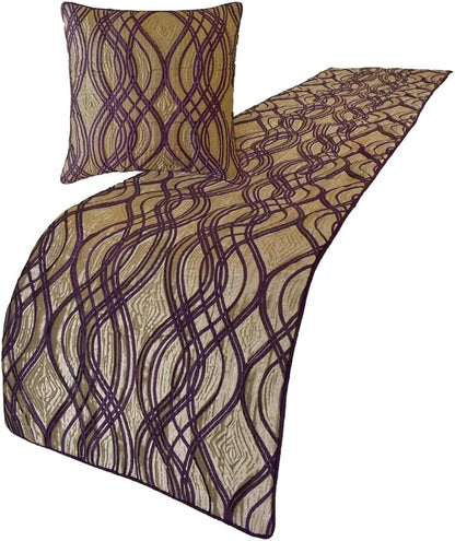The HomeCentric King/Queen/Twin Plum Designer CA King 86"x18" Bed Runner with Pillow Cover, Quilted Bed Scarf on Jacquard Fabric - Plum Swirls