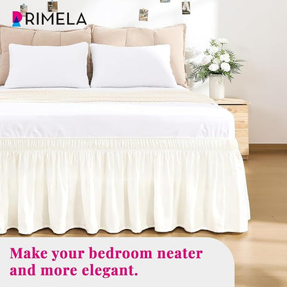 RIMELA Cream White Bed Skirt King Size 18 Inch Drop, Wrap Around Elastic Bedskirt, Dust Ruffle for Adjustable Bed Base Machine Washable Easy to Install Bed Skirts