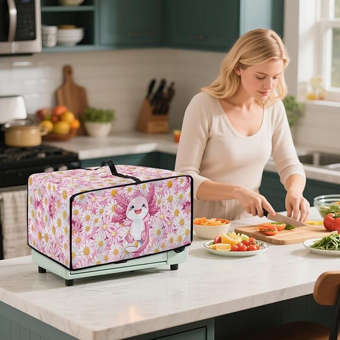 Cute Axolotl Daisy Print Microwave Oven Cover Dust-Proof Microwave Oven Cloth Cover Scratch-Resistant Foldable Small Appliance Dust Covers Case Protections Protector, S