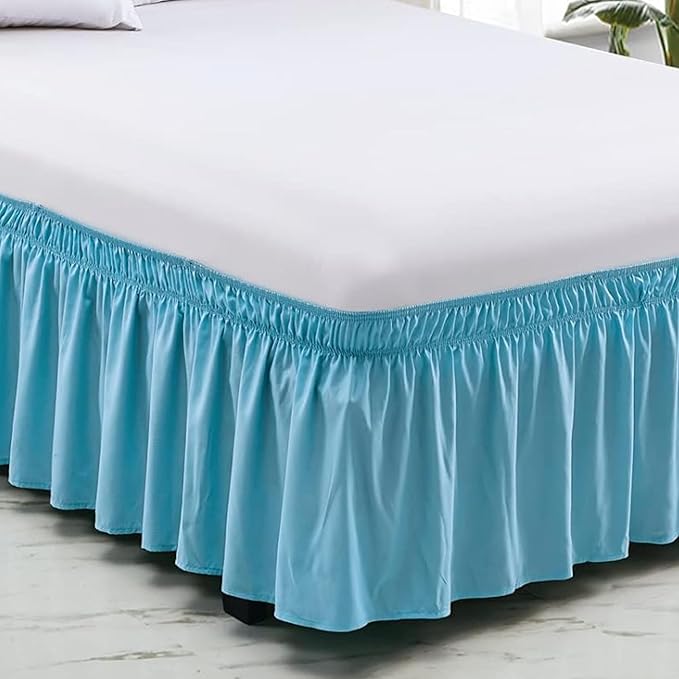 Light Blue Wrap Around Bed Skirts with 16" Drop - Three Sides Fabric Adjustable Elastic Dust Ruffle Silky Soft -600 TC Stretchy Bed Skirt-Twin XL(39"X 80") Light Blue