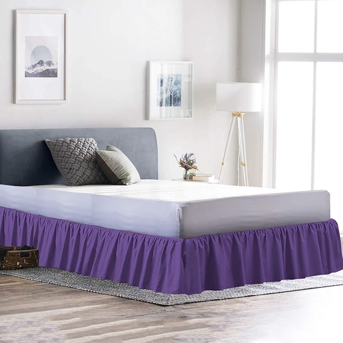 Bed Skirt - Ruffled Bed Skirt (Twin XXL, Purple) 12 Inch Drop Dust Ruffle with Platform, 100% Cotton 800 Thread Count Fabric - Dust Ruffle Bedskirt for Easy Fitting and Easy Care