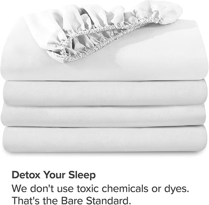Bare Home 2-Pack Fitted Bottom Sheets Split King - Premium 1800 Ultra-Soft Microfiber - Deep Pocket - 4 Twin XL Fitted Sheets (Split King, White)