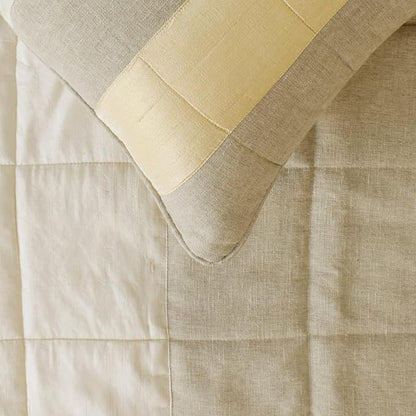 The HomeCentric King/Queen/Twin Beige Decorative Twin 53"x18" Bed Runner with 2 Pillow Cover, Color Block, Patchwork, Quilted, Silk, Linen & Striped Bed Scarf on Linen & Silk Fabric - Alikka