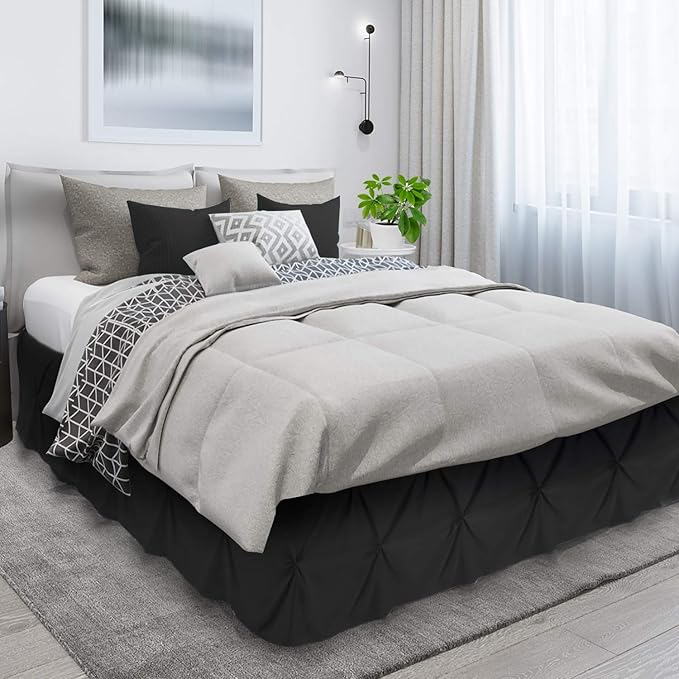 Nestl Black Bed Skirt Full Size, Pinch Pleat Full Bed Skirt, 14" Inch Drop Full Bedskirt, Hotel Quality Black Bed Skirts, Premium Microfiber Bedskirt for Full Bed, Black Full Bed Skirt