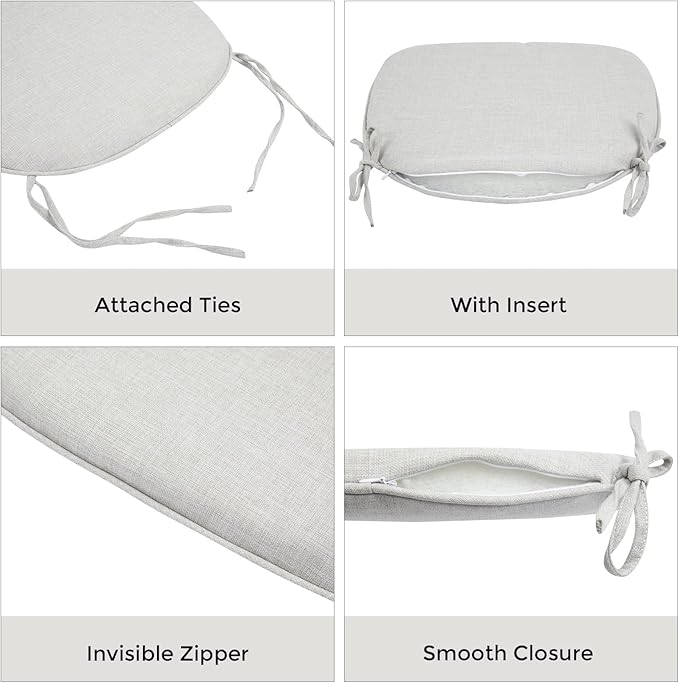 Outdoor Chair Cushions Set of 2,Patio Seat Cushion 17"x16"x2",U-Shaped Dining Chair Cushion 17 by 16 Inch,Water Resistant,Fade-Resistant Chair Pads for Kitchen Garden Furniture(White Gray)