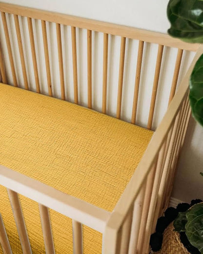 Muslin Bedside Bassinet Sheets 2 Pack, 33x20 Fitted Ultra Soft & Breathable Bedside Sleeper Sheets, Ideal for Baby Girl and Boy, Perfect for Newborns (Beige & Mustard Yellow)