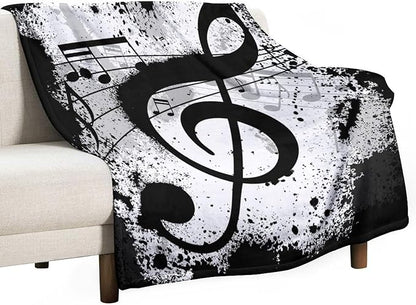 Music Blanket Black White Abstract Music Note Art Print Soft Cozy Lightweight Throw Blanket for Women Men Bedroom Living Room Dorm Chair Sofa Travel 50x60in
