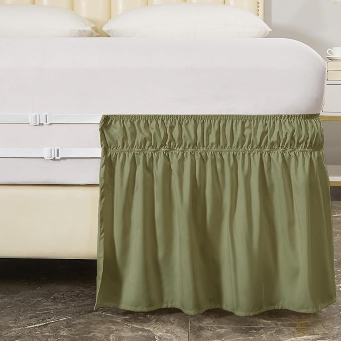MEILA Full Bed Skirt, Wrap Around Ruffle Bed Skit for Full Beds with 24 inch Drop, Elastic Dust Ruffles Easy Fit Wrinkle & Fade Resistant, Sage
