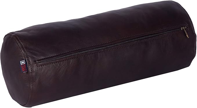 Neck Roll Pillow Cushion Cover, 18x7 Inch Full Moon Round Bolster Pillow Case, Cylinder Soft Lambskin Leather Pillowcase for Head, Spine & Neck Support During Sleep - Dark Brown Pack of 1