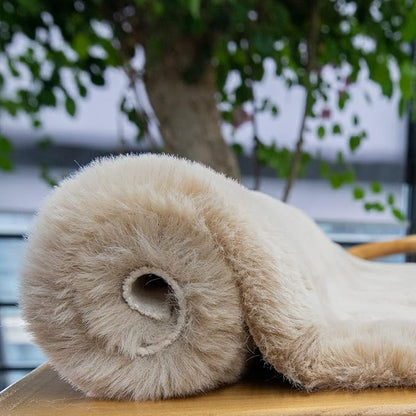 Beige Plush Faux Rabbit Shaggy Fur Rug for Living Room Large Fluffy Washable Runner Area Rugs for Bedroom 2x8 Runner Nursery Rug