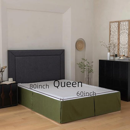 Queen Bed Skirt, Wrap Around Bed Skirt with Pleated Corner, 14 Inch Drop Pleated Waffle Weave Bedskirts, Anti-Slip, Microfiber, Green, 14'' Queen