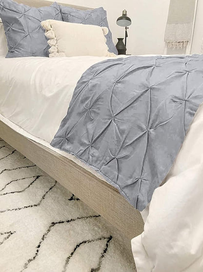 Bed Runner Set - 100% Pure Cotton 800 Thread Count - Luxury 1 Pinch Pleated Bed Runner and 2 Pillow Cover - 3 Piece Pinch Pleated Bed Runner Set King, Light Grey