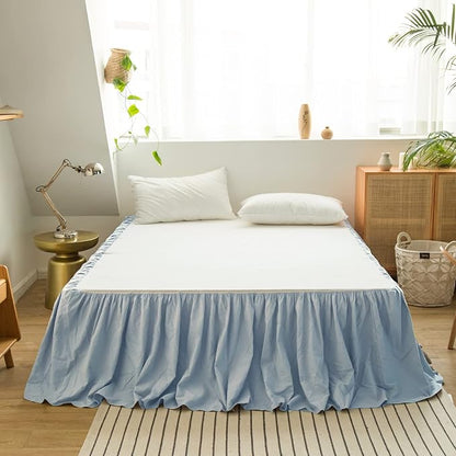 BISELINA French Linen Bed Skirt with Pleated Frills 14-Inch Tailored Drop Natural Flax Cotton Blend Dust Ruffle Soft Cozy Farmhouse Bedding (14" King, Dusty Blue)