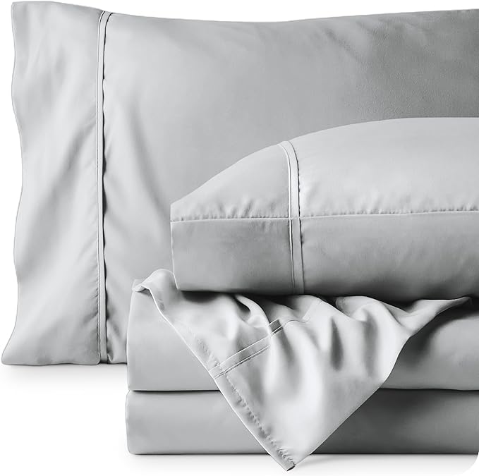Bare Home California King Sheet Set - 1800 Ultra-Soft Microfiber Cal King Bed Sheets - Double Brushed - Deep Pockets - Easy Fit - 4 Piece Set - Bed Sheets (Cal King, French Grey)
