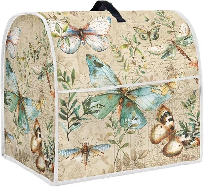 Butterfly Mixer Covers for Stand Mixers 6-8 Quart Vintage Stand Mixer Cover for Small Kitchen Appliance Food Processor Cover with Top Handle and Accessories Pocket Farmhouse Home Decor