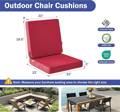 Outdoor Chair Cushions, Christmas Red Patio Chair Cushions 22x22x3 Inch, Waterproof Outdoor Cushions with Removable Cover for Sofa, Fade Resistant Patio Cushions for Outdoor Furniture