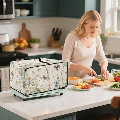 Butterfly Daisy Floral Print Microwave Oven Dust Cover Dust-Proof Heavy Duty Microwave Oven Cover with Storage Pockets Waterproof Decor Accessories for Kitchen, S