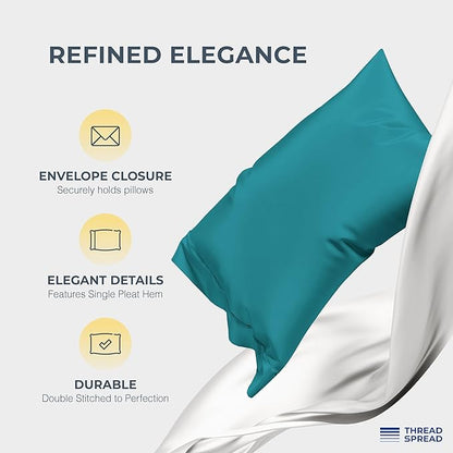 THREAD SPREAD 100% Egyptian Cotton Sheets Queen Size Bed Set - 4 PC 1500 Luxury High Thread Count Teal Egyptian Cotton Queen Bed Sheets, Silky Soft, Cooling, Sateen Weave, 17" Deep Pocket Bedsheet
