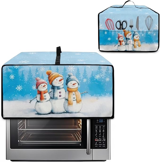 Christmas Air Fryer Toaster Oven Dust Cover Protective Convection Oven Cover with Side Pockets, Decorative Small Kitchen Appliances Protector for Holiday Decor, M, Snowman Snowflake Blue