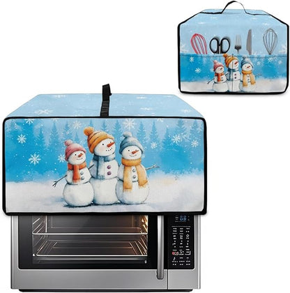 Christmas Air Fryer Toaster Oven Dust Cover Protective Convection Oven Cover with Side Pockets, Decorative Small Kitchen Appliances Protector for Holiday Decor, M, Snowman Snowflake Blue
