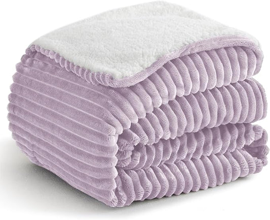 Sherpa King Size Blanket - Fleece for Bed, Soft and Warm for Winter, Reversible Fuzzy, Lavender, 108 x 90 Inches