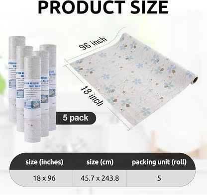 RAY STAR 18X96 Inch Shelf Liner for Kitchen Cabinets, Non-Adhesive Cabinet Liner Washable, PVC Drawer Liner for Dresser Non-Slip Bathroom (Floral)(5 Roll)