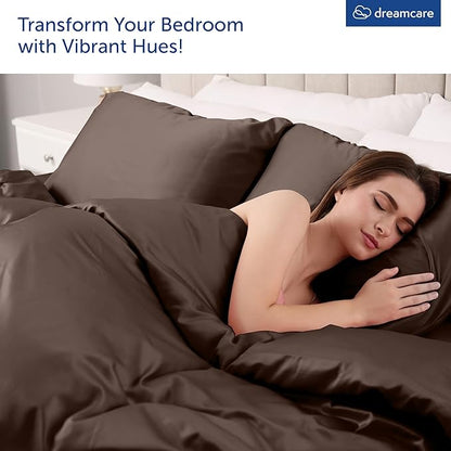 DREAMCARE Queen Sheet Set – 4 pcs Cooling Sheets – up to 21” Extra Deep Pocket Queen Sheets – Hotel Luxury – Superior Softness 100% Microfiber with Side Pocket - Mocha Brown
