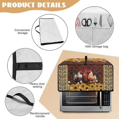 Convection Oven Dustproof Cover with Pockets, Washable Toaster Oven Cover Small Appliance Accessories for Kitchen Countertop, S, Chicken Rooster Sunflower Daisy Floral