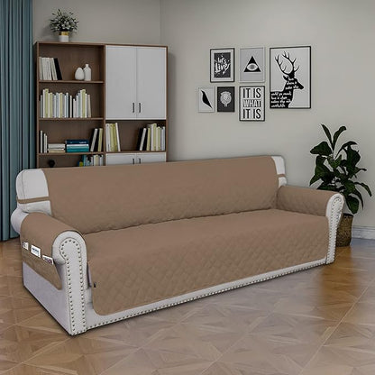 Easy-Going Sofa Slipcover Waterproof Sofa Cover Couch Cover for 4 Cushion Couch with Elastic Straps Washable Non-Slip Furniture Protector Cover for Pets, Dogs, Cat (XX-Large, Camel)