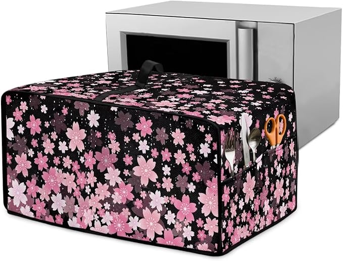 Waterproof Toaster Oven Cover Cherry Blossom Print Dust-Proof Microwave Oven Grill Cover Protector with Top Handle Easy to Clean Decor Accessories for Kitchen, L