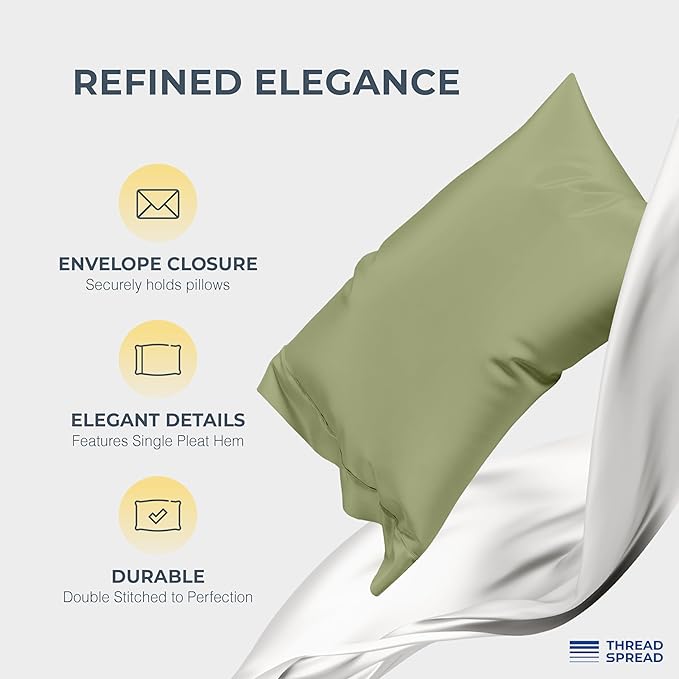 THREAD SPREAD 100% Egyptian Cotton Sheets Queen Size - 1500 Thread Count 4 PC Queen Sheet Set Egyptian Cotton, Sateen Weave Luxury Sheets Queen, High Thread Count Sheet, 17" Deep Pocket - Sage Green