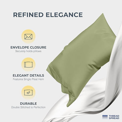 THREAD SPREAD 100% Egyptian Cotton Sheets California King Size Bed Set - 4 PC 1500 Luxury High Thread Count Sage Green Cal King Bed Sheets, Silky Soft, Cooling, Sateen, 17" Deep Pocket Bedsheet Set