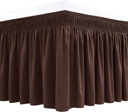 Biscaynebay Wrap Around Bed Skirts for King & Cal King Beds 16" Drop, Brown Adjustable Elastic Dust Ruffles Easy Fit Wrinkle & Fade Resistant Silky Luxurious Fabric Solid Machine Washable
