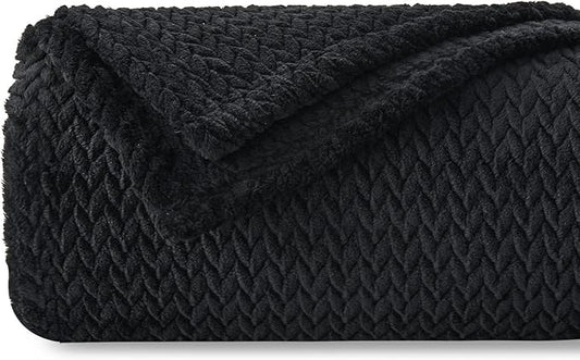 NEWCOSPLAY Super Soft Queen Blanket Black Premium Silky Flannel Fleece Leaves Pattern Lightweight Bed Blanket All Season Use (Black, Queen(90"x90"))