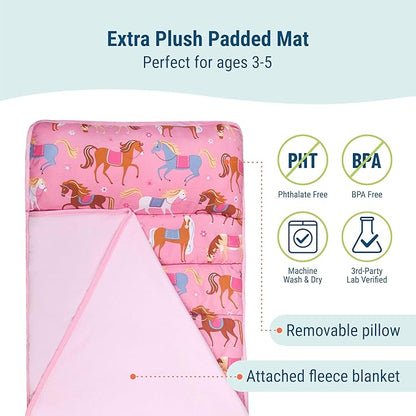 Wildkin 43-inch Kids Nap Mat – Soft Microfiber Toddler Sleeping Mat with Pillow