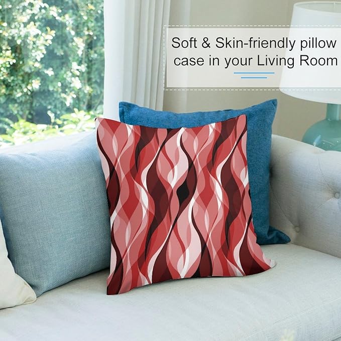 Red Throw Pillow Covers Modern Abstract Ombre Red Striped Decorations for Bedroom Living Room Farmhouse Sofa Pillows Bed Couch 12x12 Inch