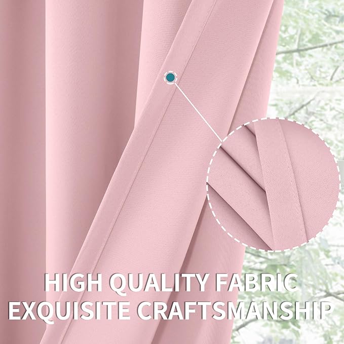 BGment Pink Room Darkening Curtains 63 Inches Length - Rod Pocket Thermal Insulated Blackout Curtain Drapes for Kids Room, 42 x 63 Inch, 2 Panels