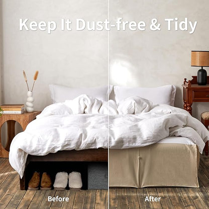 BISELINA French Linen Bed Skirt Split Corner with Button 18-Inch Tailored Drop Natural Flax Cotton Blend Basic Dust Ruffle Soft Cozy (18" Queen,Button Linen)