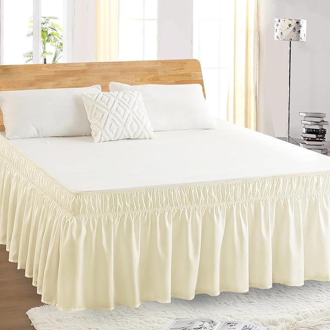 Twin Bed Skirt, Elastic Wrap Around Bed Skirt Twin Size, Bed Skirts for Adjustable Bed, Easy Fit with 18" Drop Length Tailored Drop Dust Ruffle (Light Yellow)