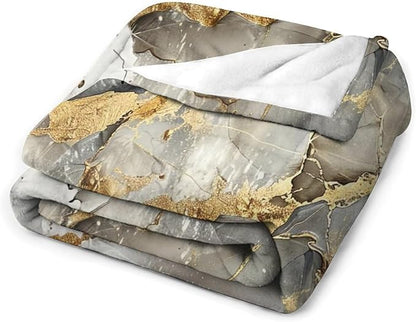 Modern Marble Blanket, Abstract Luxury Baroque Gold Grey Gradient Stone Veins Pattern Soft Warm Cozy Plush Flannel Covers for Livingroom Bedroom Couch Chair Camping Travel Home Decor Tapestry 50x60in