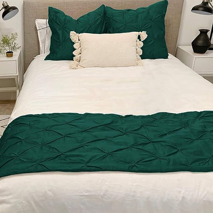 Bed Runner Set - 100% Pure Cotton 800 Thread Count - Luxury 1 Pinch Pleated Bed Runner and 2 Pillow Cover - 3 Piece Pinch Pleated Bed Runner Set California King, Teal