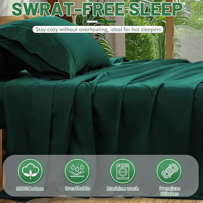 Extra Deep Pocket King Sheets 18-24 Inch 100% Egyptian Cotton 1000 Thread Count Sateen Weave Soft Breathable 4 Pieces（King，Dark Green）