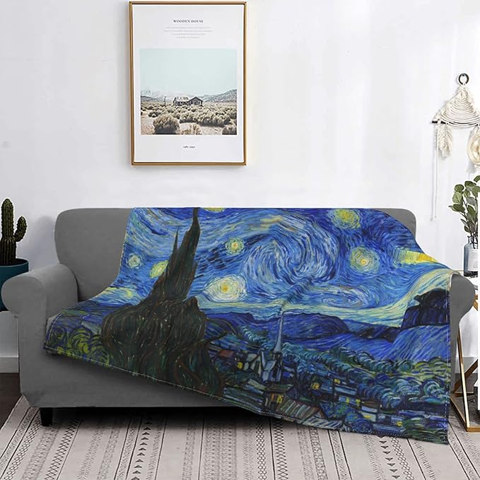 Starry Night Soft Blanket All Season Fuzzy Throw Warm Lightweight Blanket Flannel Blankets Fleece Throws for Bed Sofa Couch Travel Home Living Room Decor 80"x60"