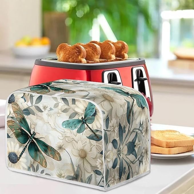 Dragonfly Daisy Toaster Cover 2 Slice Stain Resistant Bakeware Covers，Washable Kitchen Broiler Organizer Bag Fit for Most Standard Toasters, Machine Covers