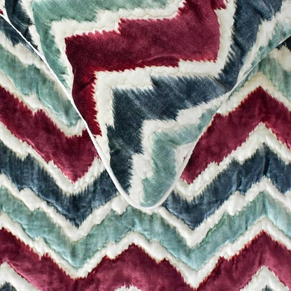 The HomeCentric King/Queen/Twin Red & Blue Luxury CA King 86"x18" Bed Runner with Two Pillow Cover, Chevron & Quilted Bed Scarf on Suede Fabric - Chevron Symphony
