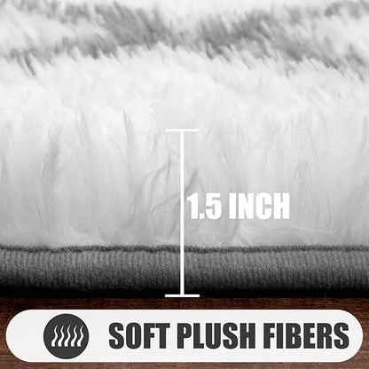 ONASAR Area Rugs for Living Room, Washable 7x10 Fluffy White and Grey Rug for Bedroom, Geometric Moroccan Indoor Shaggy Boho Soft Plush Floor Carpet for Kids Teen Nursery Dorm Home Decor Aesthetic