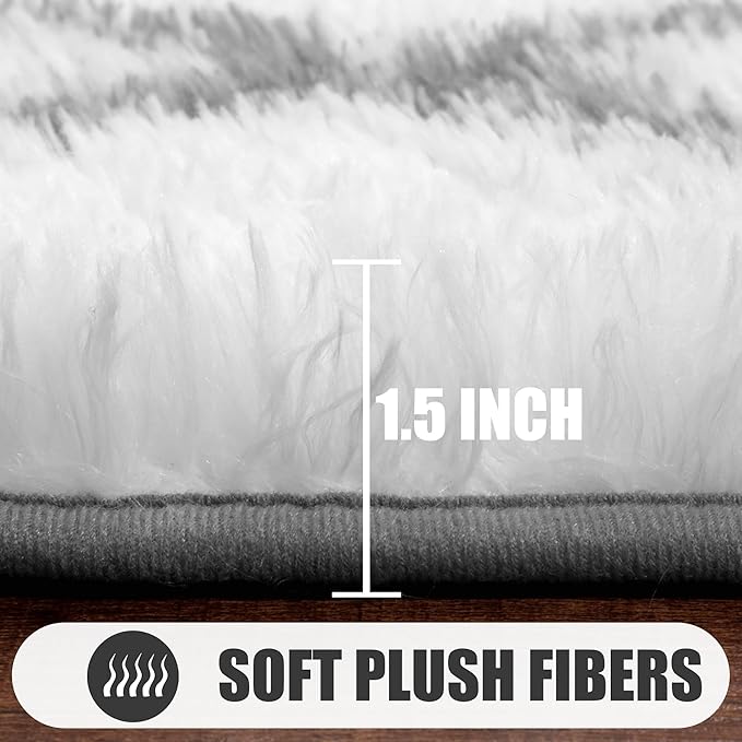 ONASAR Area Rugs for Living Room, Washable 5x8 Fluffy White and Grey Rug for Bedroom, Geometric Moroccan Indoor Shaggy Boho Soft Plush Floor Carpet for Kids Teen Nursery Dorm Home Decor Aesthetic