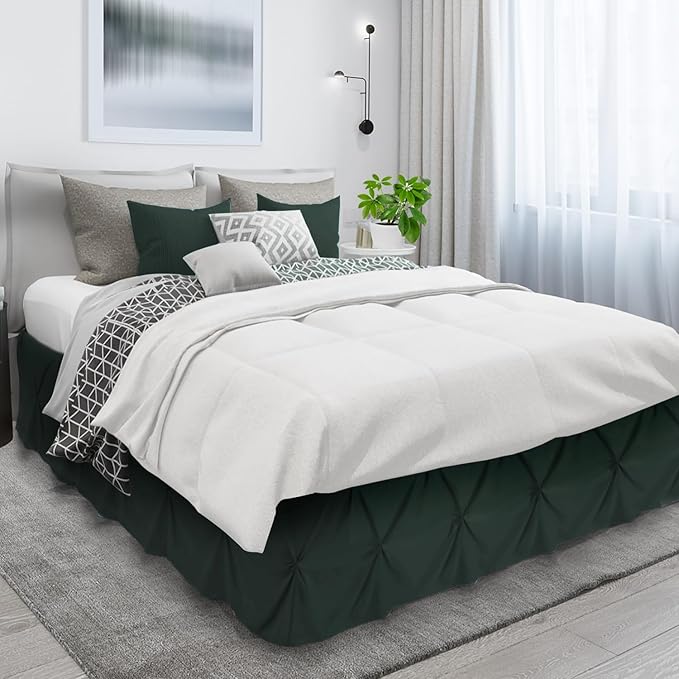 Nestl Forest Green Bed Skirt Cal King Size, Pinch Pleat Cal King Bed Skirt, 14" Drop Cal King Bedskirt, Hotel Quality Bed Skirts, Microfiber Bedskirt for Cal King Bed, Forest Green Cal King Bed Skirt