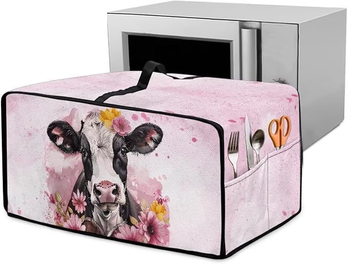 Air Fryer Toaster Oven Dust Cover Washable Fabric Convection Oven Protector with Storage Pockets, L, 18.5 x 22.5 x 13 Inches, Cow Pink Flower Pattern