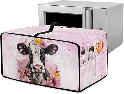 Air Fryer Toaster Oven Dust Cover Washable Fabric Convection Oven Protector with Storage Pockets, L, 18.5 x 22.5 x 13 Inches, Cow Pink Flower Pattern